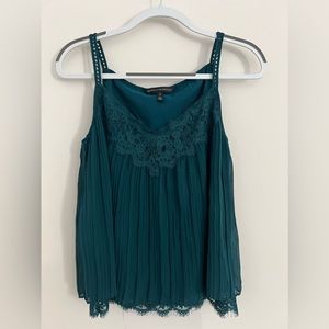 White House Black Market Hunter Green Lace Crepe Blouse